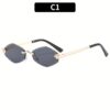 1pc Frameless Oversized Gradient Fashion Glasses for Women, Polygonal Metal Hinge, PC Lens, Fashionable UV Protection Eyewear for Outdoor Activities - Image 2