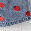 Chic Girls' Summer Outfit Set: Strawberry Embroidered Off-Shoulder Top & Heart Belted Shorts - Breathable Polyester, Machine Washable, Perfect for Outdoor - Image 4