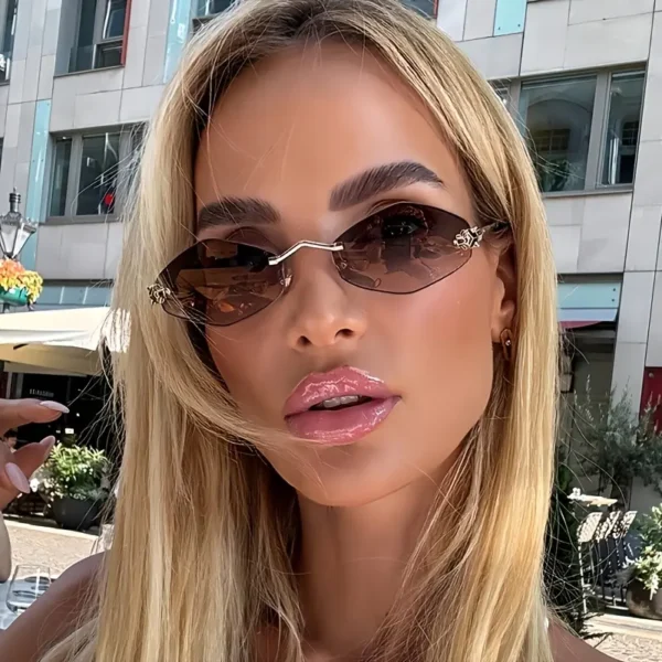 1pc Frameless Oversized Gradient Fashion Glasses for Women, Polygonal Metal Hinge, PC Lens, Fashionable UV Protection Eyewear for Outdoor Activities