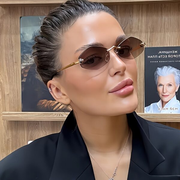 1pc Frameless Oversized Gradient Fashion Glasses for Women, Polygonal Metal Hinge, PC Lens, Fashionable UV Protection Eyewear for Outdoor Activities - Image 10