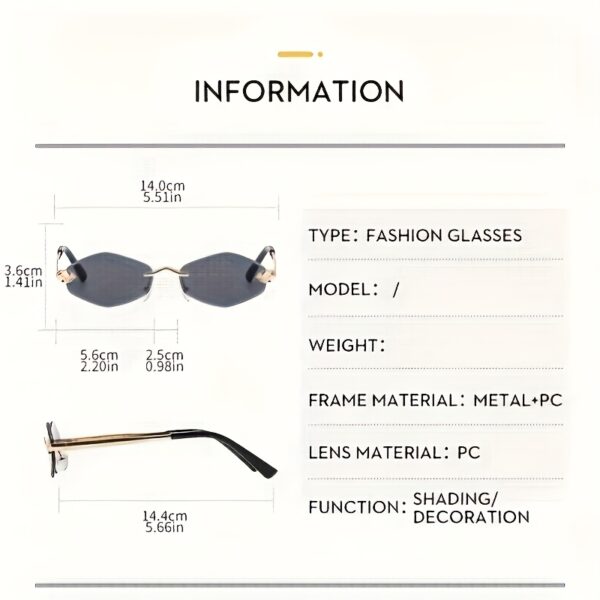 1pc Frameless Oversized Gradient Fashion Glasses for Women, Polygonal Metal Hinge, PC Lens, Fashionable UV Protection Eyewear for Outdoor Activities - Image 5