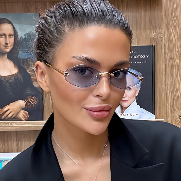 1pc Frameless Oversized Gradient Fashion Glasses for Women, Polygonal Metal Hinge, PC Lens, Fashionable UV Protection Eyewear for Outdoor Activities - Image 3