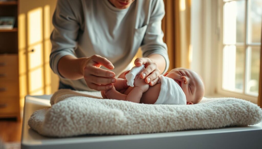 Newborn hygiene during diapering
