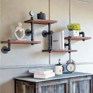 BIXIRAO Industrial Rustic Modern Solid Wood Ladder Pipe Wall Mounted Floating Shelves – 4 Tiers Bookshelf,DIY Storage Shelving,Hung Bracket,Bookcases